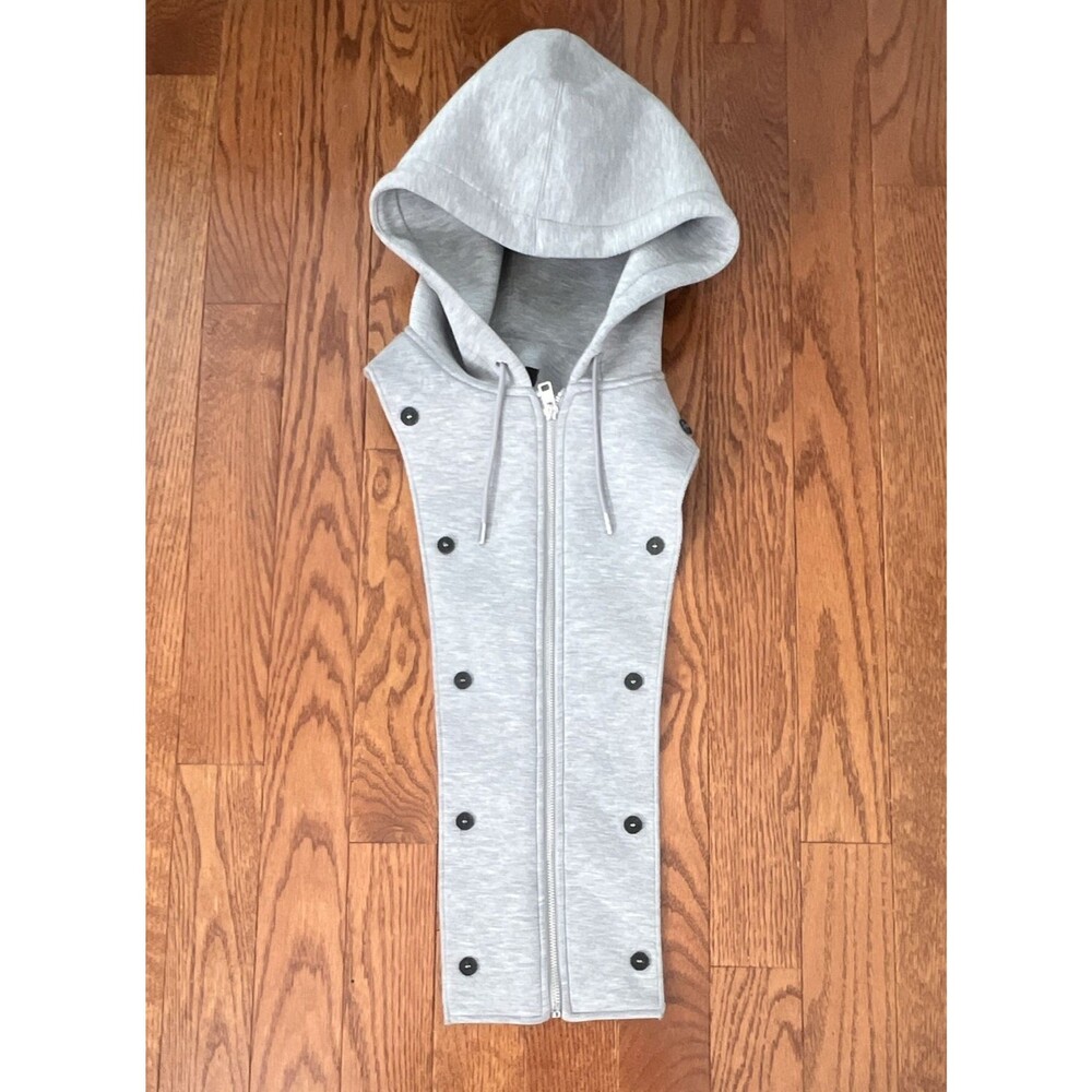 ZARA Women XL Gray Solid Knit Hooded Full Zip Sleeveless Vest Hoodie Sweatshirt